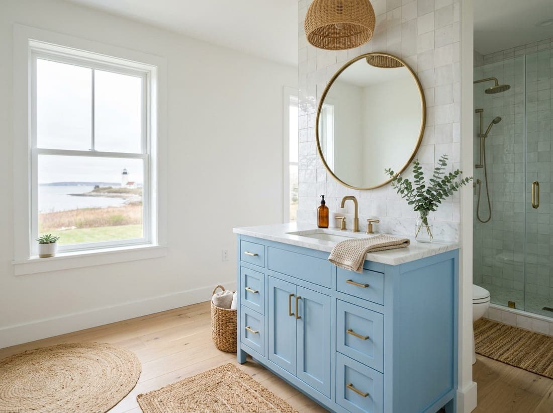 Coastal Blue Bath — bathroom remodel by Omega Development