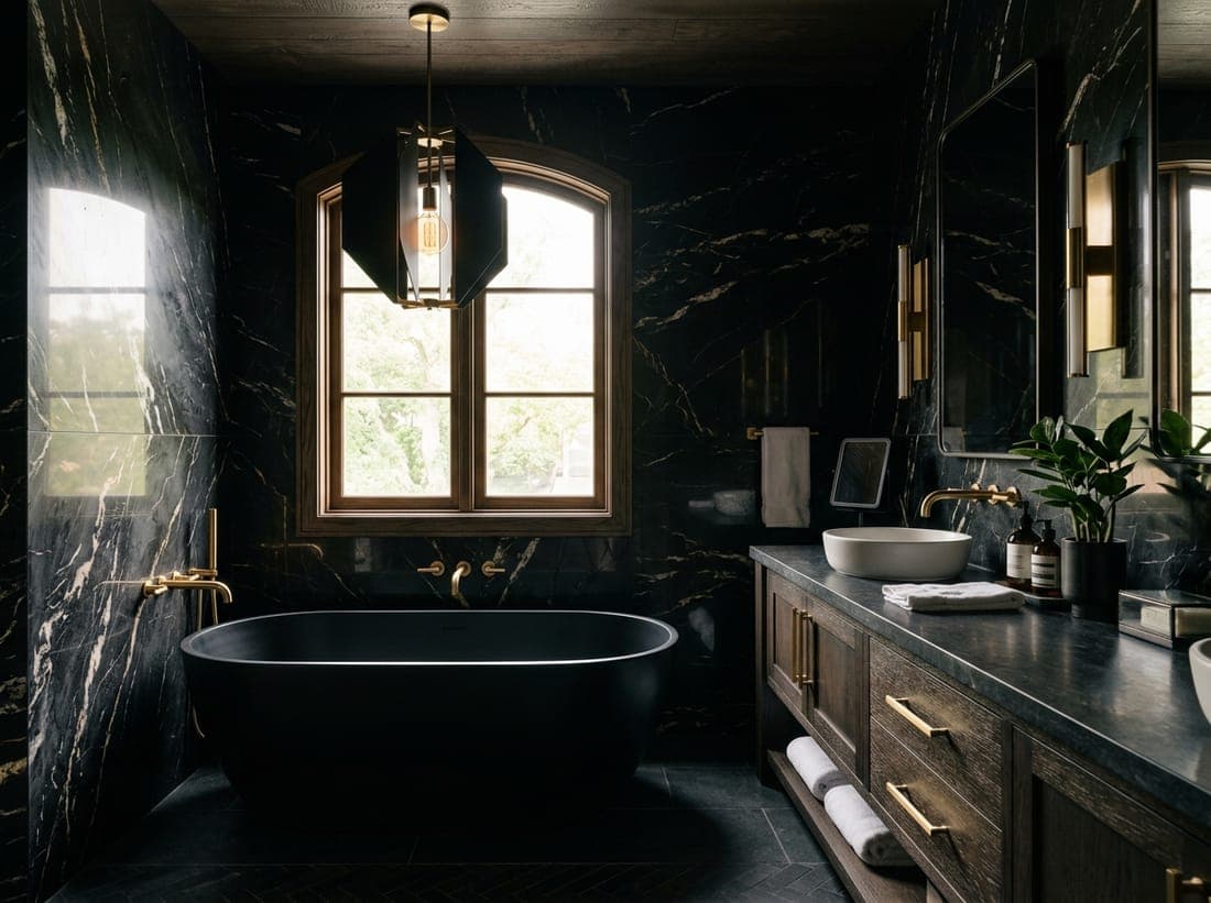 Moody Luxe Bath — bathroom remodel by Omega Development