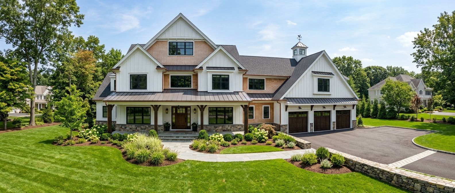 New home construction in Wilton, CT — teardown before and after