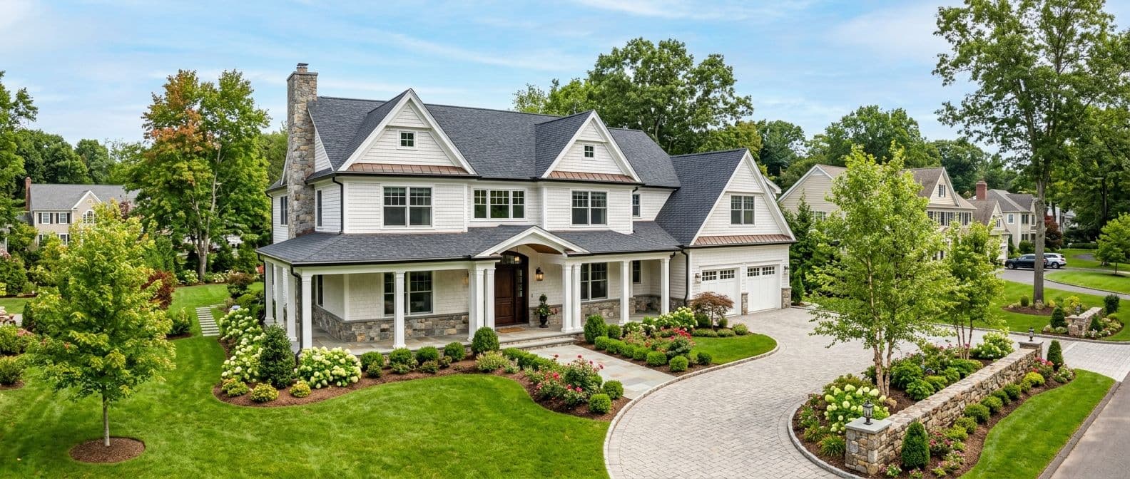 New home construction in Old Greenwich, CT — teardown before and after