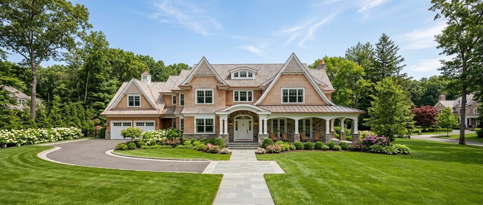 New home construction in Darien, CT — teardown before and after