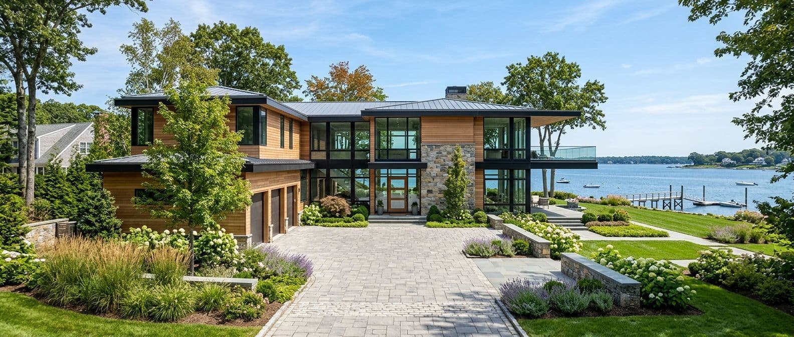 New home construction in Riverside, CT — teardown before and after