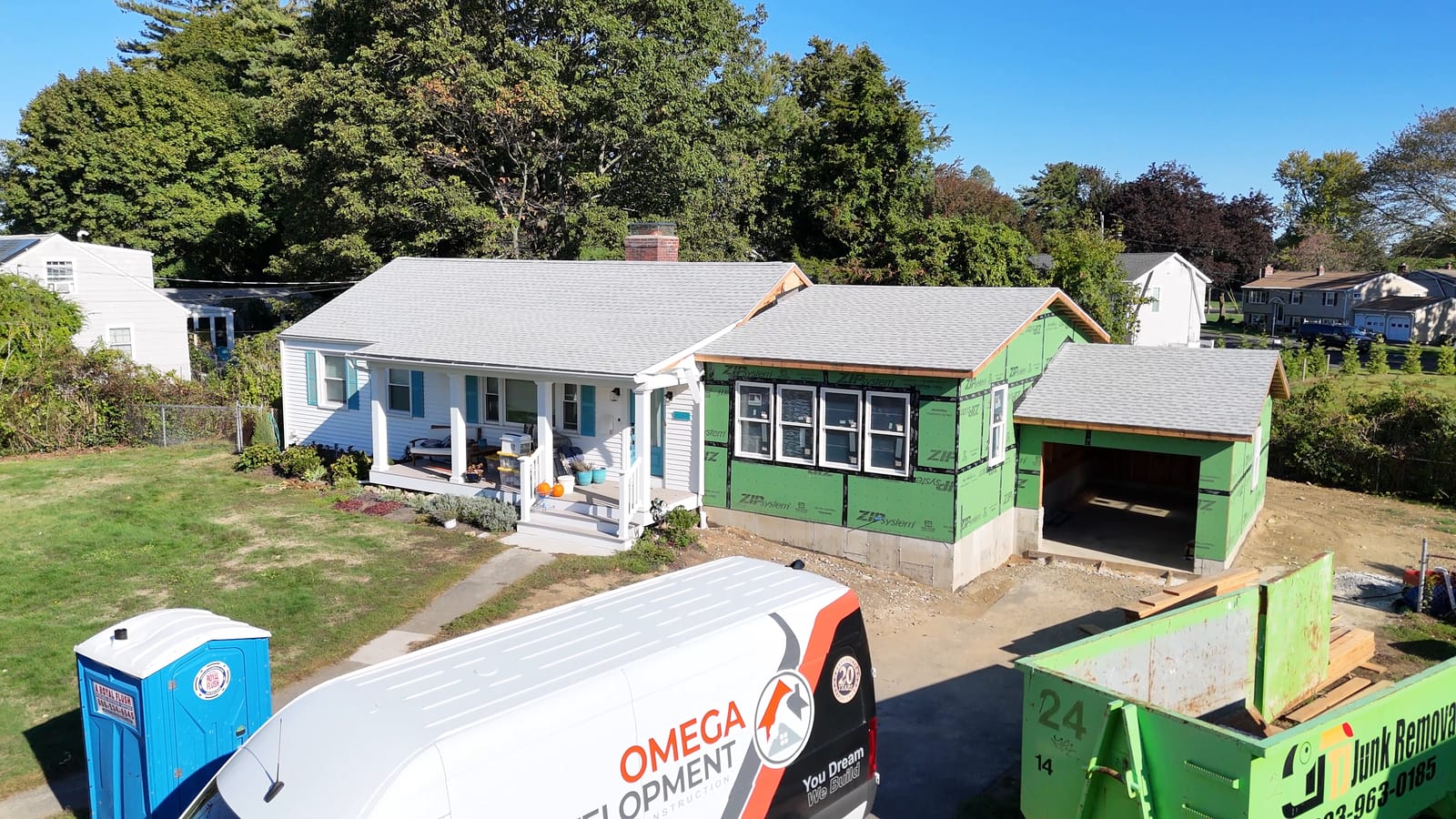 Living room and garage addition in Milford
