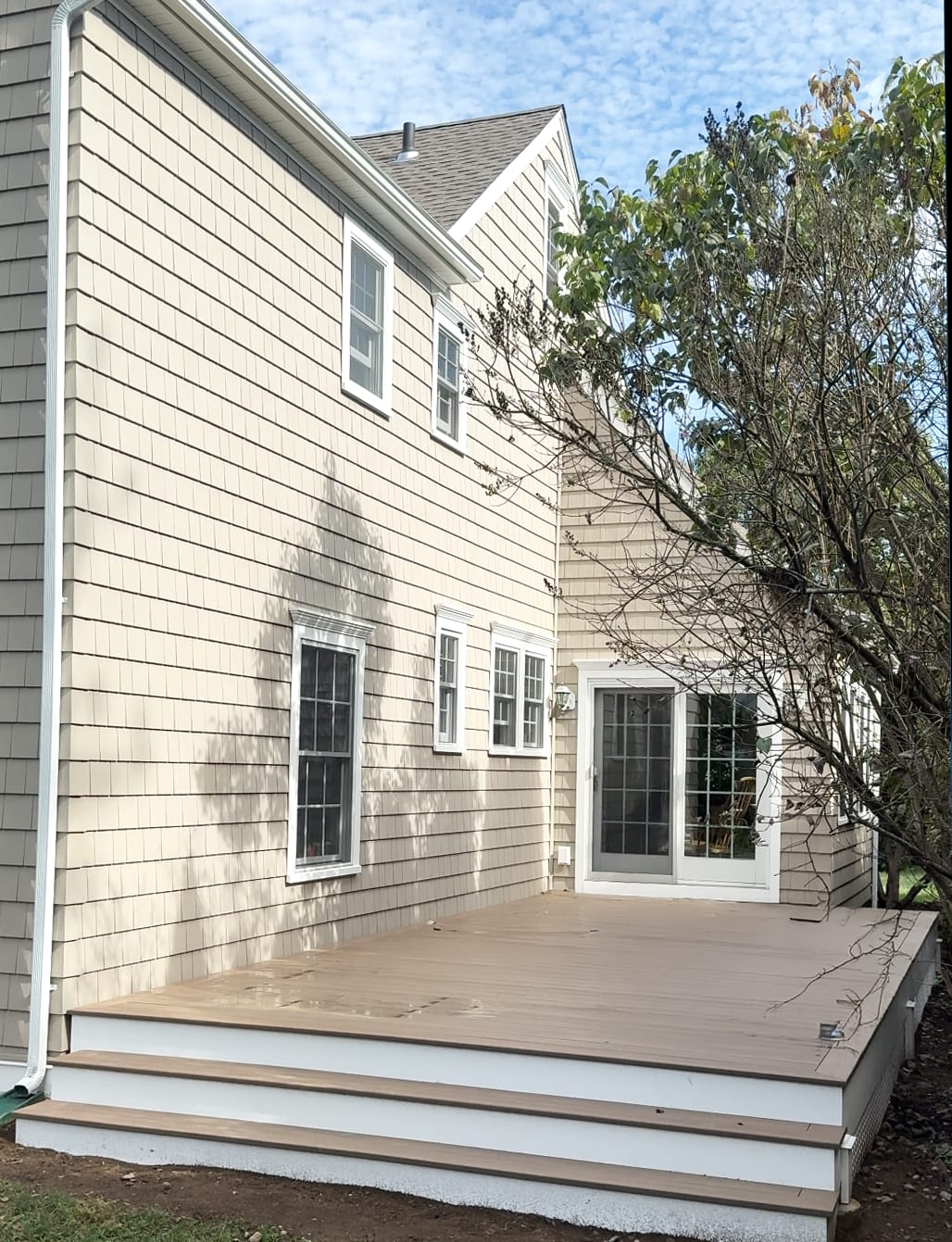 Composite deck off the back of the house