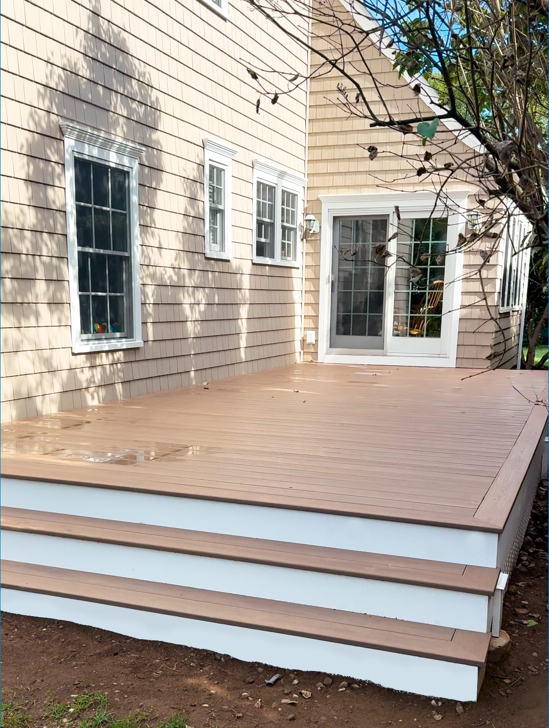 Wide composite steps down to the yard