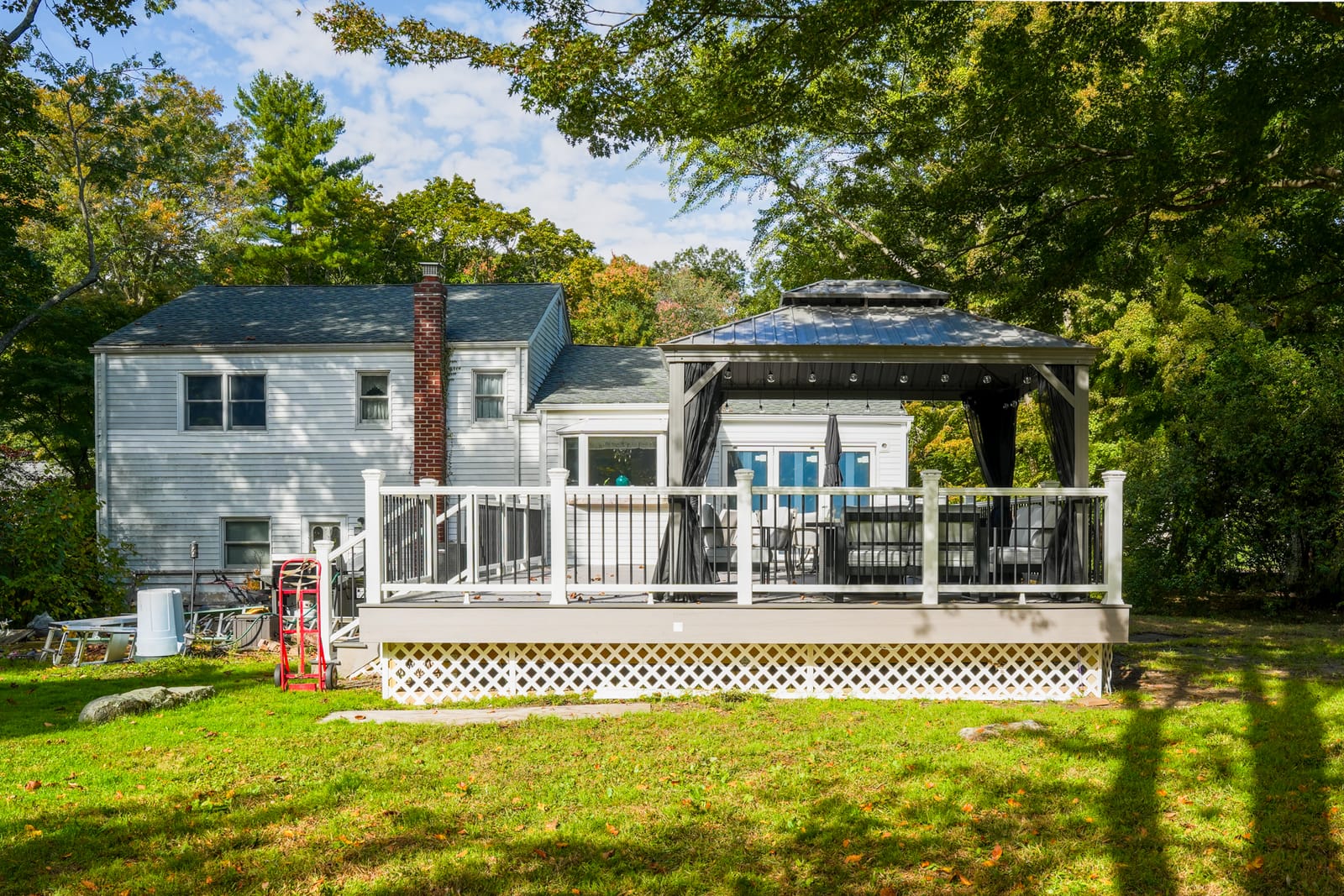 The deck from the backyard, with skirting