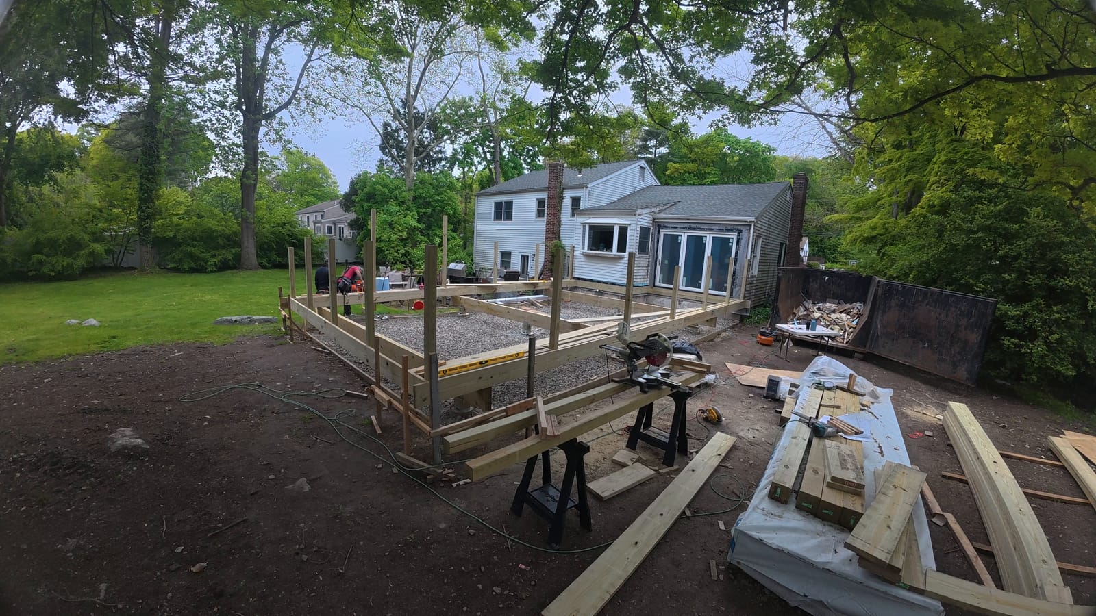 Deck framing during construction