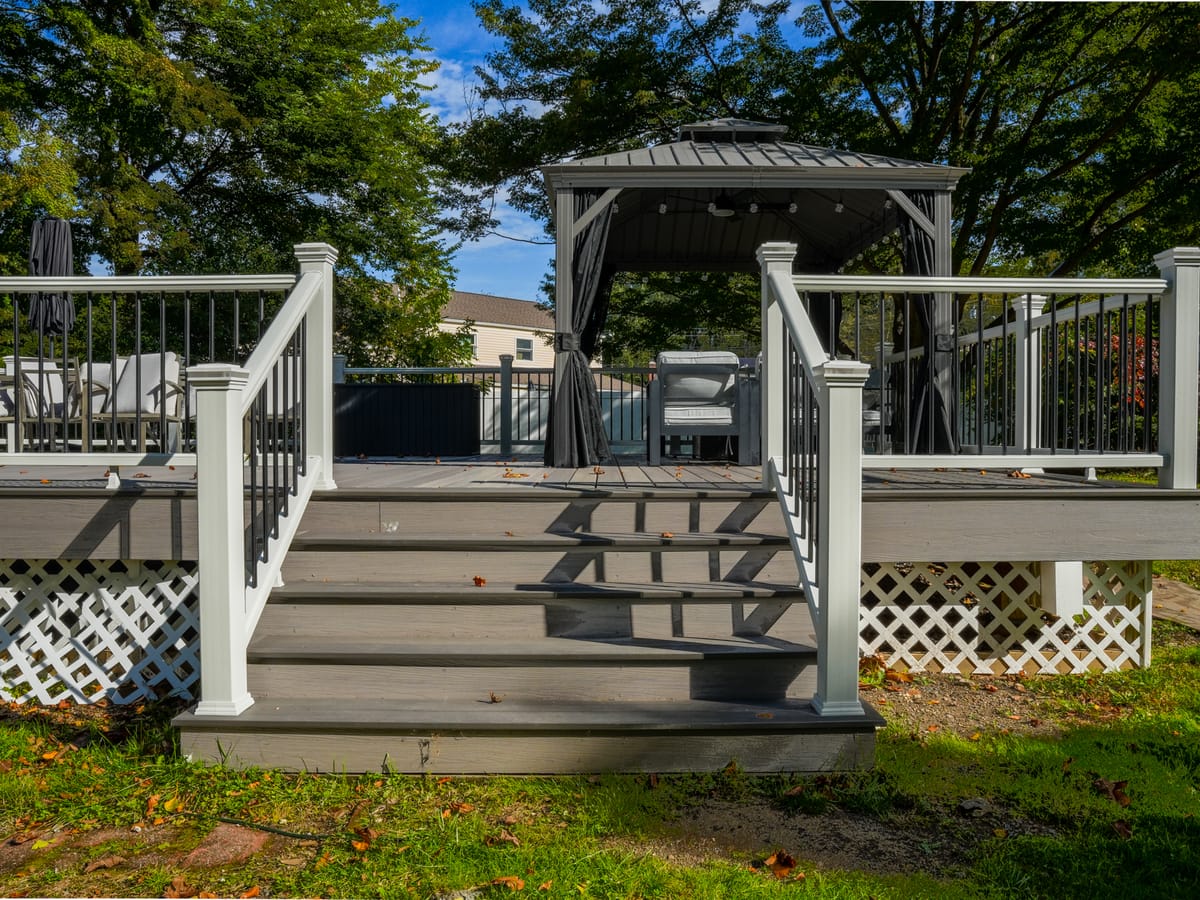 Wide composite stairs with matching railings