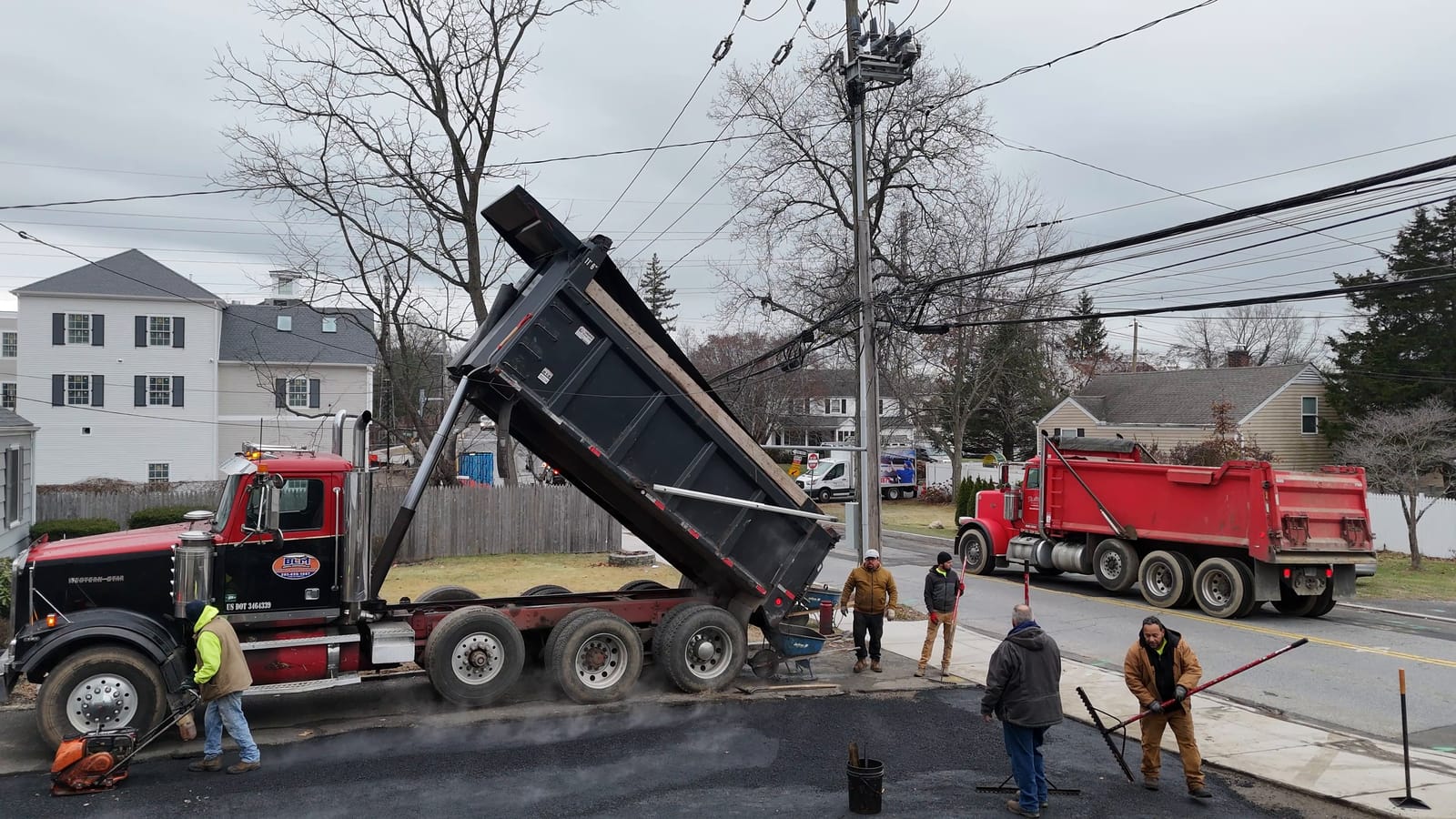Hot asphalt delivered to the site