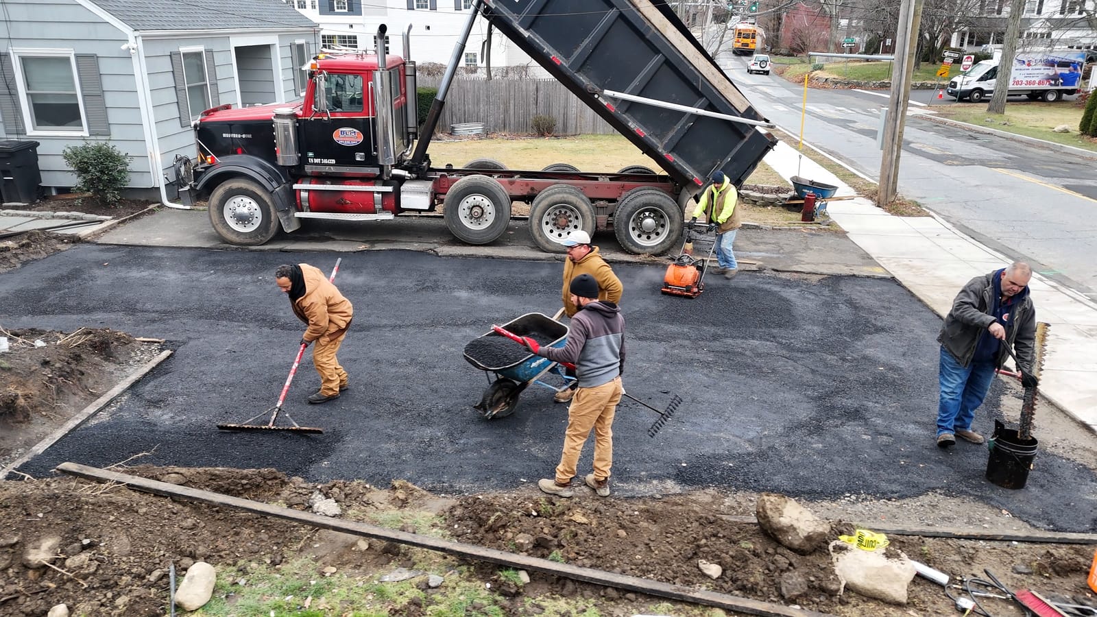 Asphalt spread and leveled