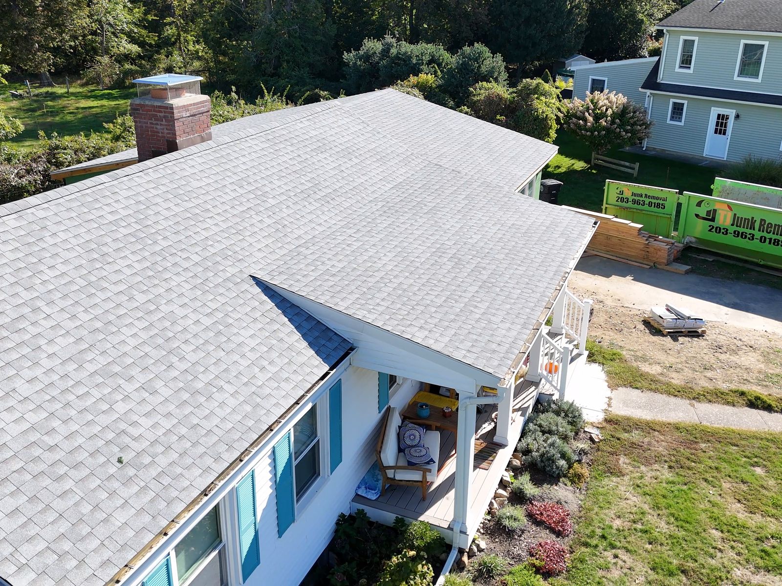 New roof over the front of the house